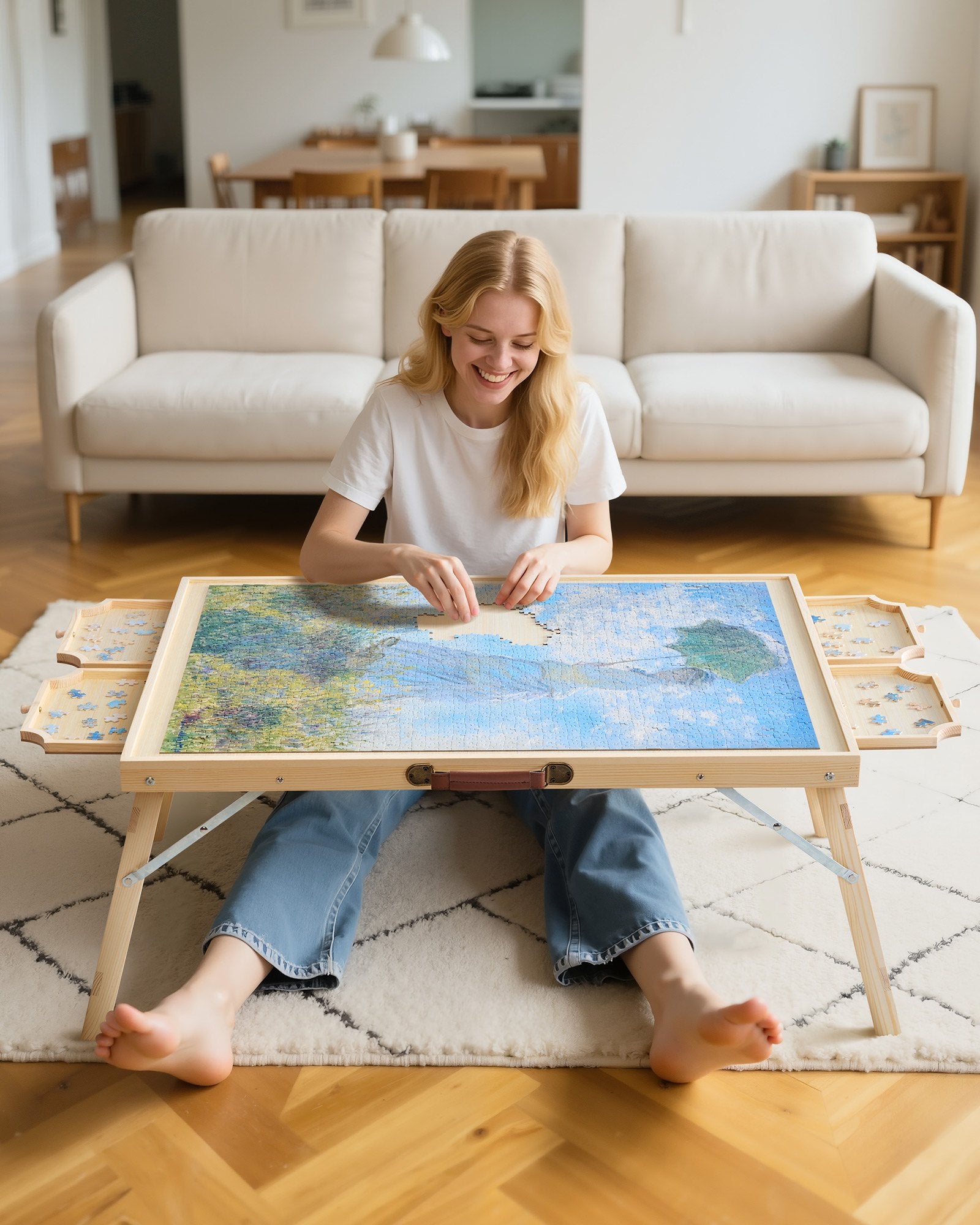 Jigsaw Puzzles & Accessories: VEVOR 1500 Piece Puzzle Board with Folding Leg Portable Wooden Jigsaw 86x63cm