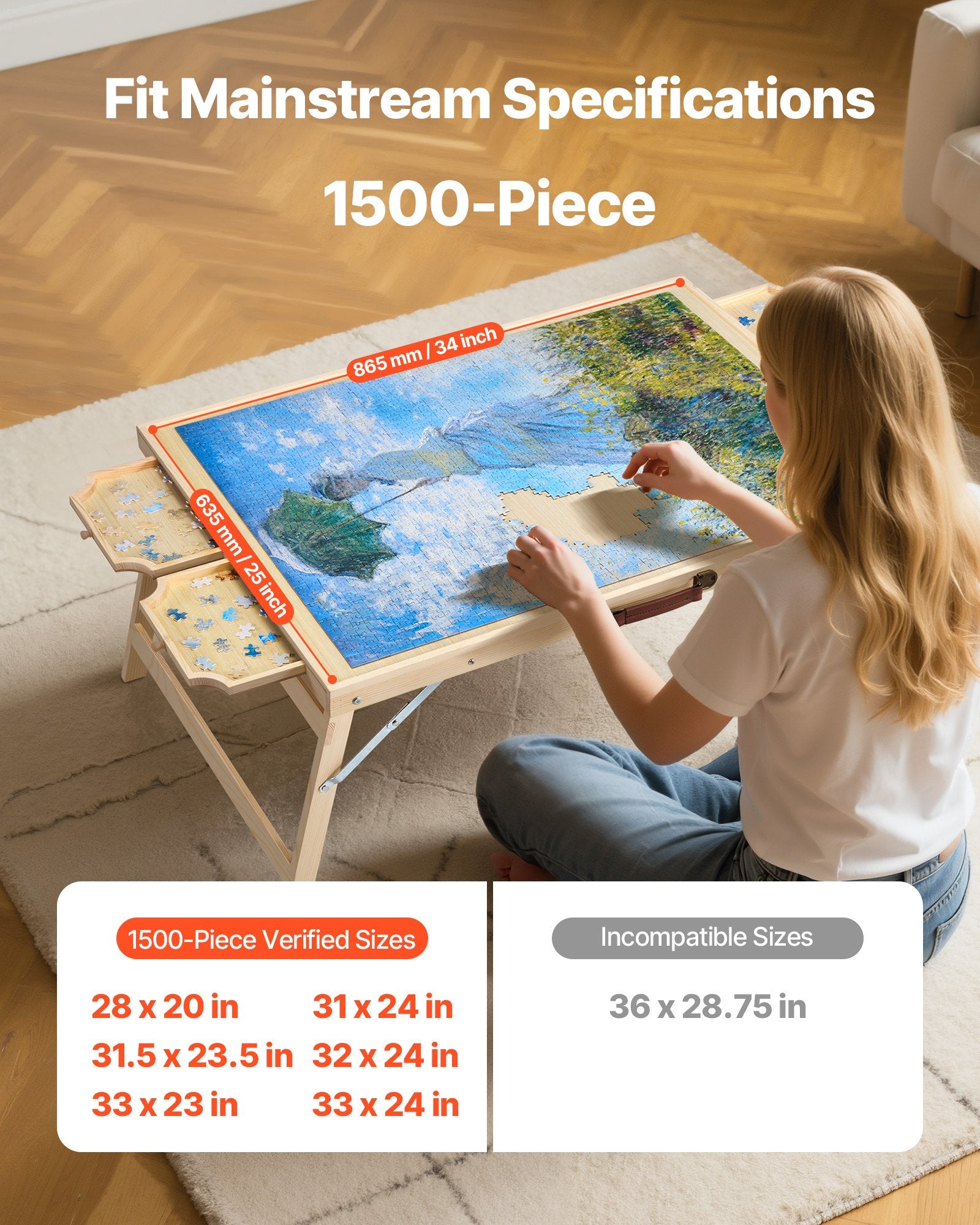 Jigsaw Puzzles & Accessories: VEVOR 1500 Piece Puzzle Board with Folding Leg Portable Wooden Jigsaw 86x63cm
