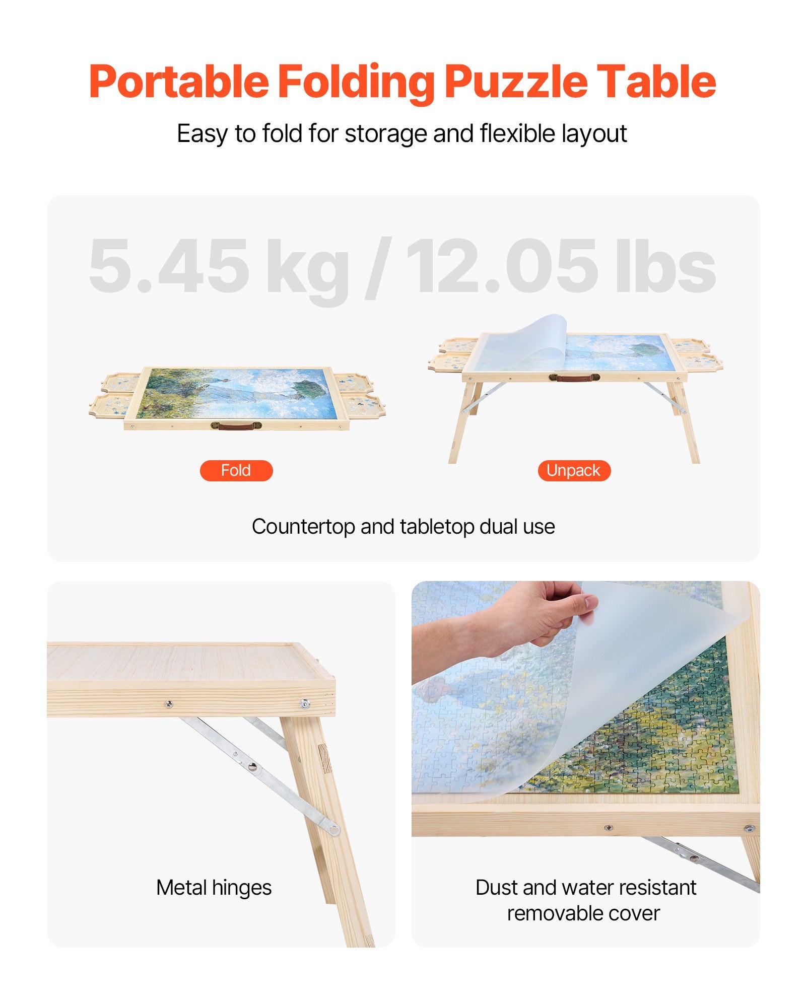 Jigsaw Puzzles & Accessories: VEVOR 1500 Piece Puzzle Board with Folding Leg Portable Wooden Jigsaw 86x63cm