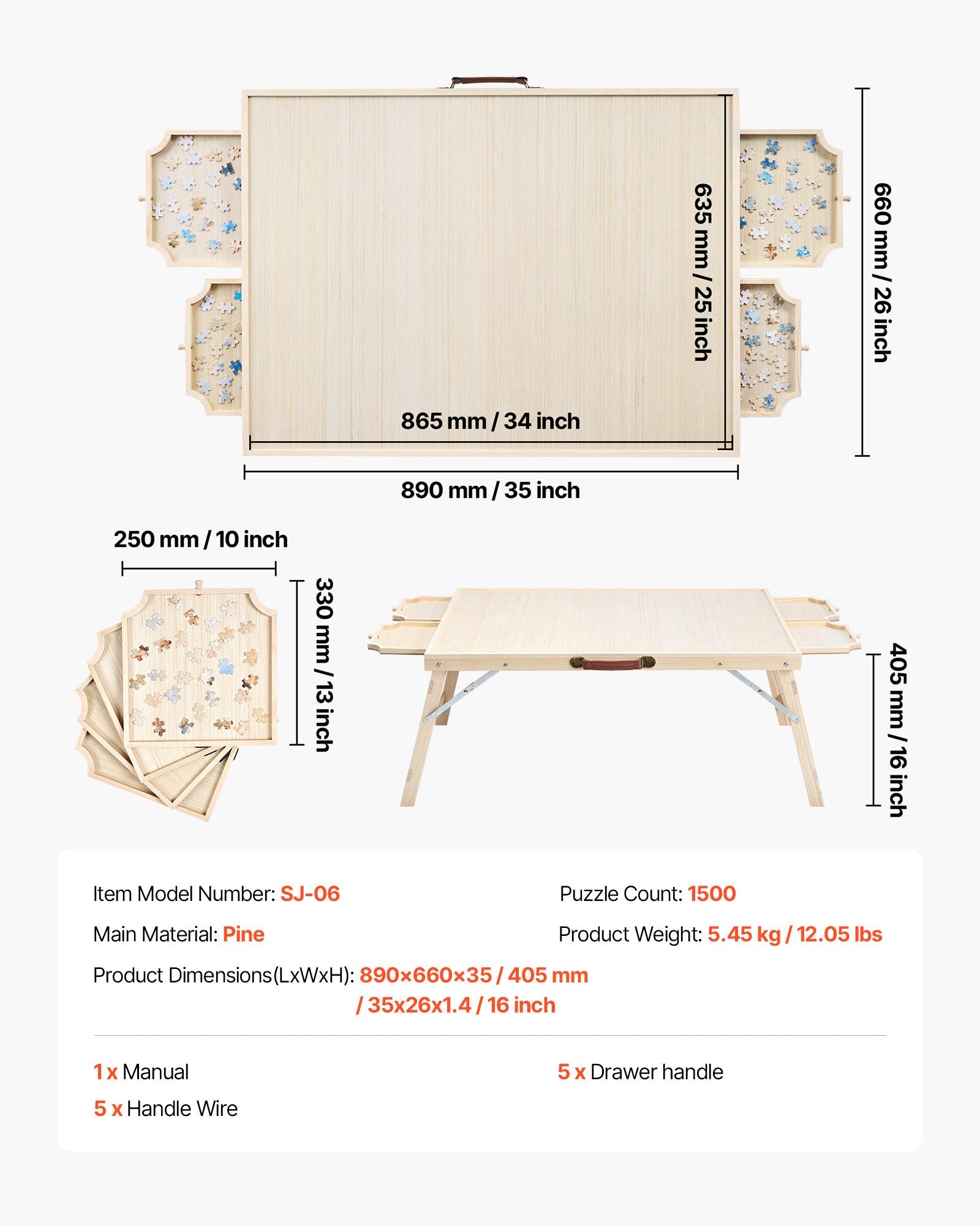 Jigsaw Puzzles & Accessories: VEVOR 1500 Piece Puzzle Board with Folding Leg Portable Wooden Jigsaw 86x63cm