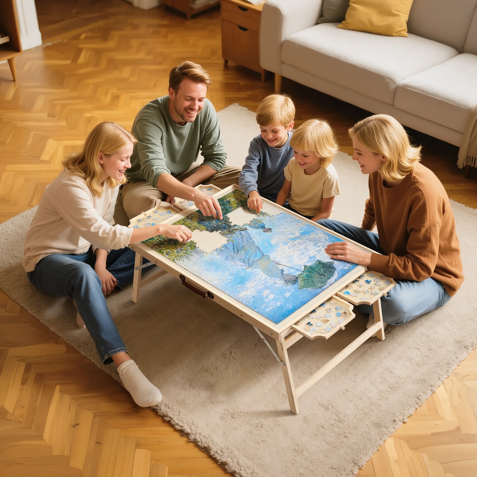 Jigsaw Puzzles & Accessories: VEVOR 1500 Piece Puzzle Board with Folding Leg Portable Wooden Jigsaw 86x63cm
