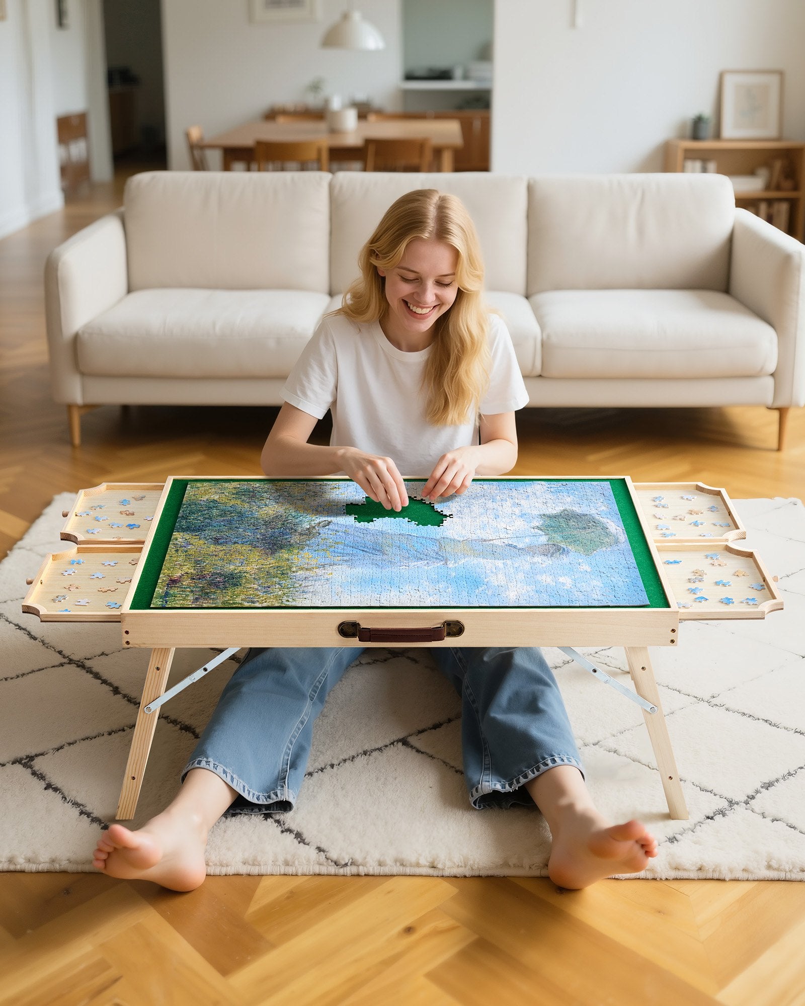 Jigsaw Puzzles & Accessories: VEVOR 1500 Piece Puzzle Board with Folding Leg Portable Wooden Jigsaw 86x63cm