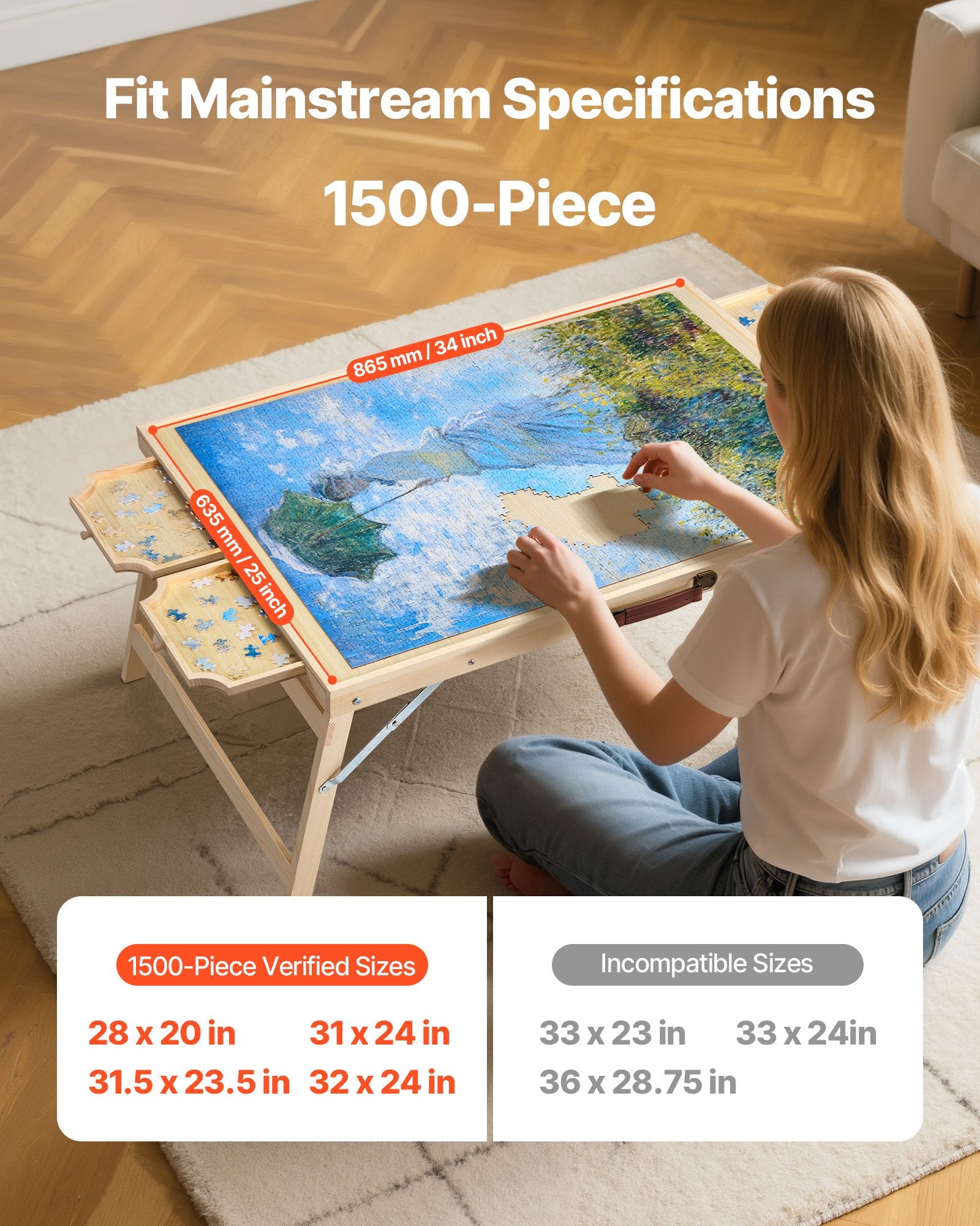 Jigsaw Puzzles & Accessories: VEVOR 1500 Piece Puzzle Board with Folding Leg Portable Wooden Jigsaw 86x63cm