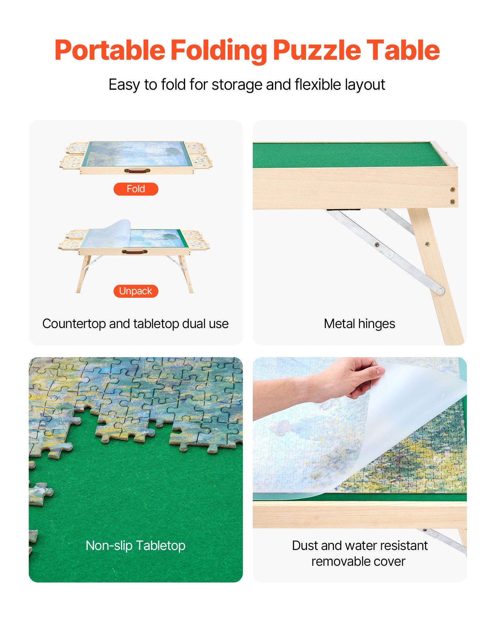 Jigsaw Puzzles & Accessories: VEVOR 1500 Piece Puzzle Board with Folding Leg Portable Wooden Jigsaw 86x63cm