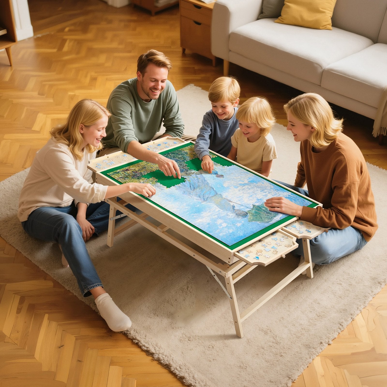 Jigsaw Puzzles & Accessories: VEVOR 1500 Piece Puzzle Board with Folding Leg Portable Wooden Jigsaw 86x63cm