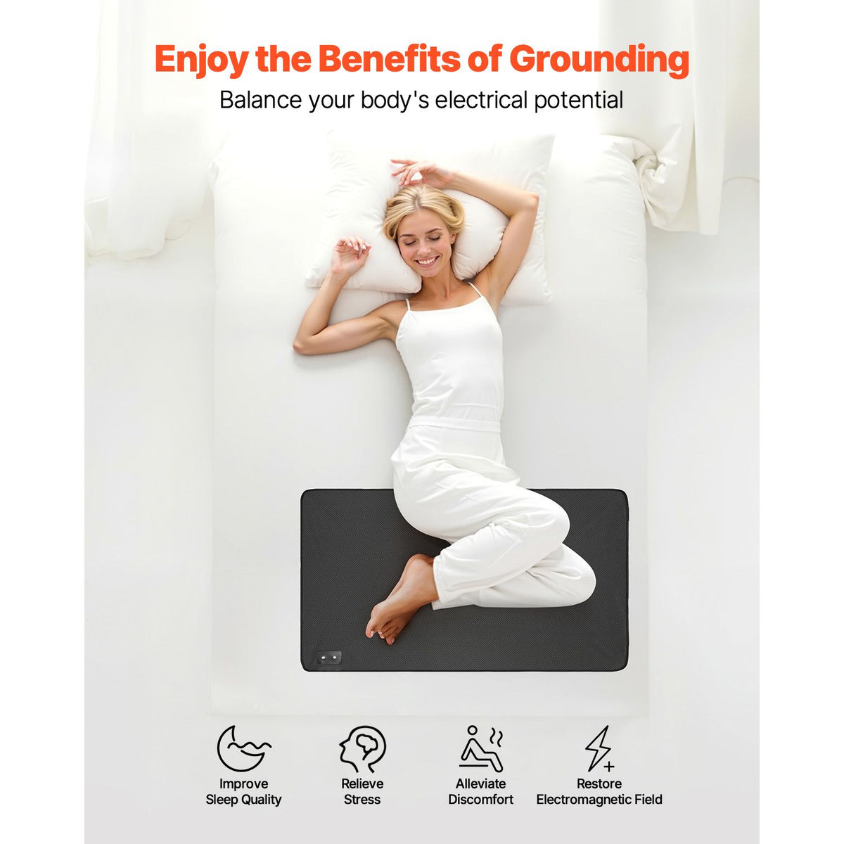 Grounding Mat, 680 x 990 mm Anti-Slip PU Leather Earthing Mat, with 15 Feet Grounding Cord, Grounding Pad for Sleep, Boost Energy, Improve Sleep, Reduce Anxiety at Home Office or Work