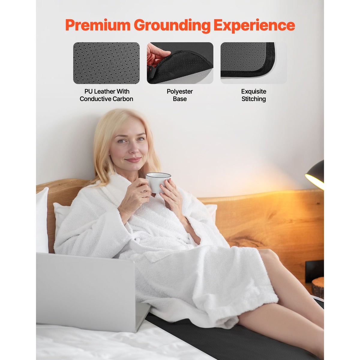 Grounding Mat, 680 x 990 mm Anti-Slip PU Leather Earthing Mat, with 15 Feet Grounding Cord, Grounding Pad for Sleep, Boost Energy, Improve Sleep, Reduce Anxiety at Home Office or Work