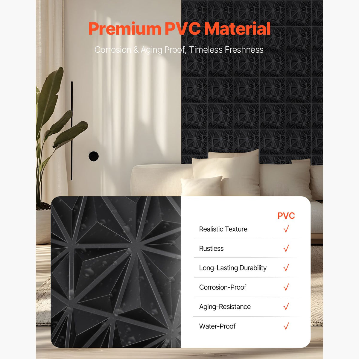 3D Wall Panels, 33-Pack 30 x 30 cm PVC Modern Art Minimalist Diamond Tiles, 2.97 m² Coverage Accent Wall Panel, Interior Home Decor for Ceiling, Bedroom, Living Room, Gaming Room, Matte Black
