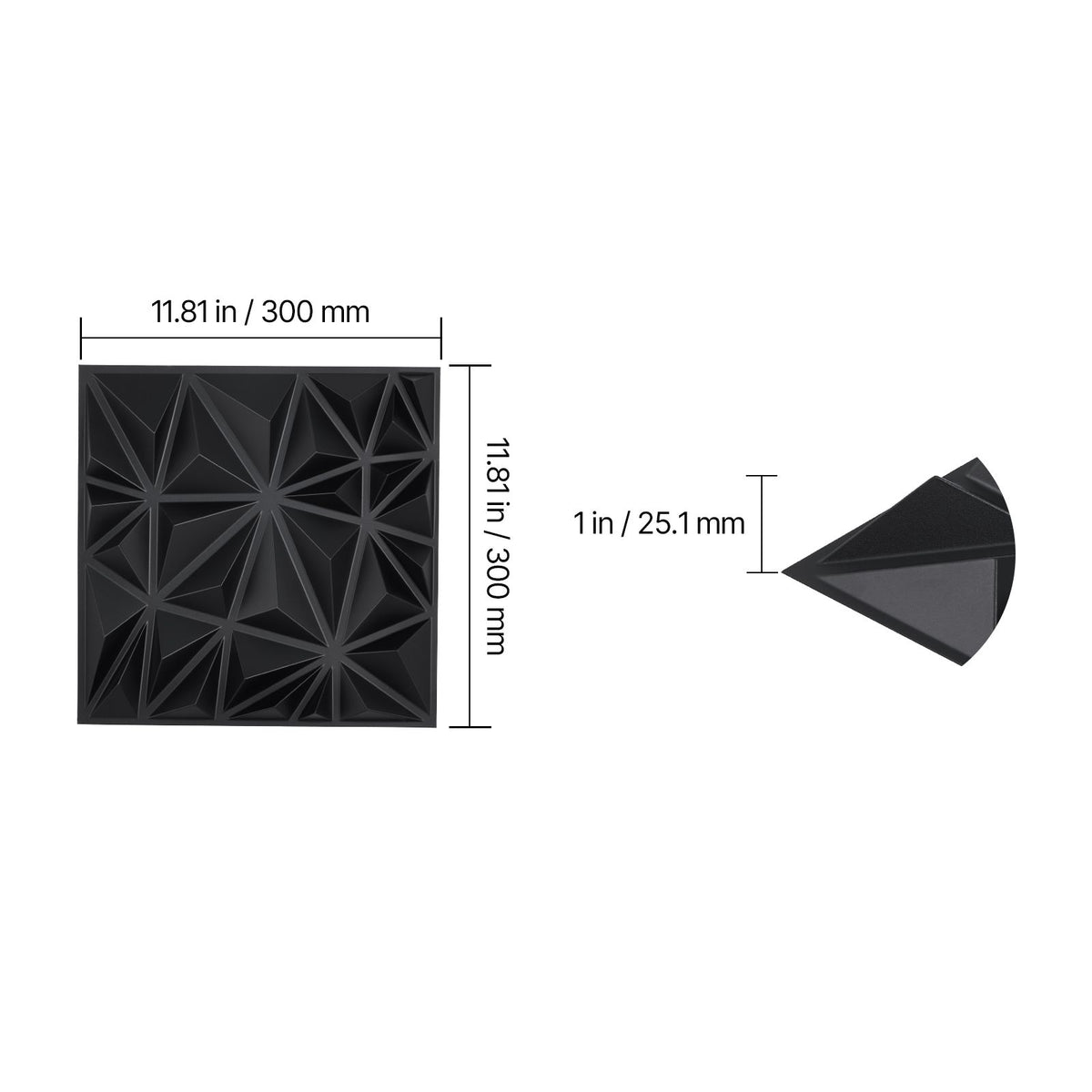 3D Wall Panels, 33-Pack 30 x 30 cm PVC Modern Art Minimalist Diamond Tiles, 2.97 m² Coverage Accent Wall Panel, Interior Home Decor for Ceiling, Bedroom, Living Room, Gaming Room, Matte Black