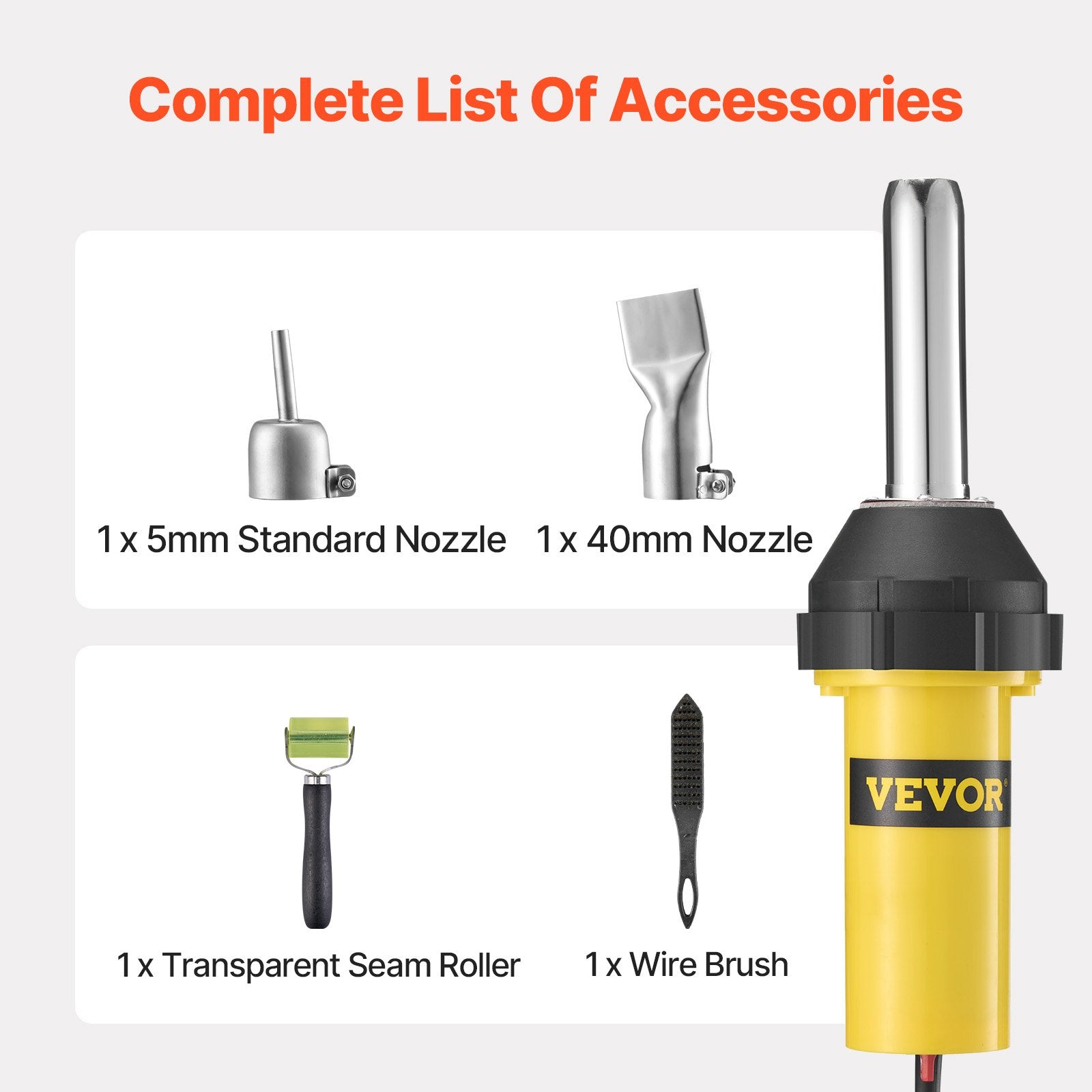 Heat Guns: VEVOR Hot Air Plastic Welder, 1000W Hot Air Torch Pistol, 50- 600°C PVC TPO Vinyl Heat Gun Welding Torch, Plastic Welding Kit with 4 Accessories- 2 Nozzles, 1 Seam Roller & Brush for PP/PE/PVC Sheet