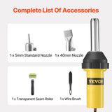 Heat Guns: VEVOR Hot Air Plastic Welder, 1000W Hot Air Torch Pistol, 50- 600°C PVC TPO Vinyl Heat Gun Welding Torch, Plastic Welding Kit with 4 Accessories- 2 Nozzles, 1 Seam Roller & Brush for PP/PE/PVC Sheet