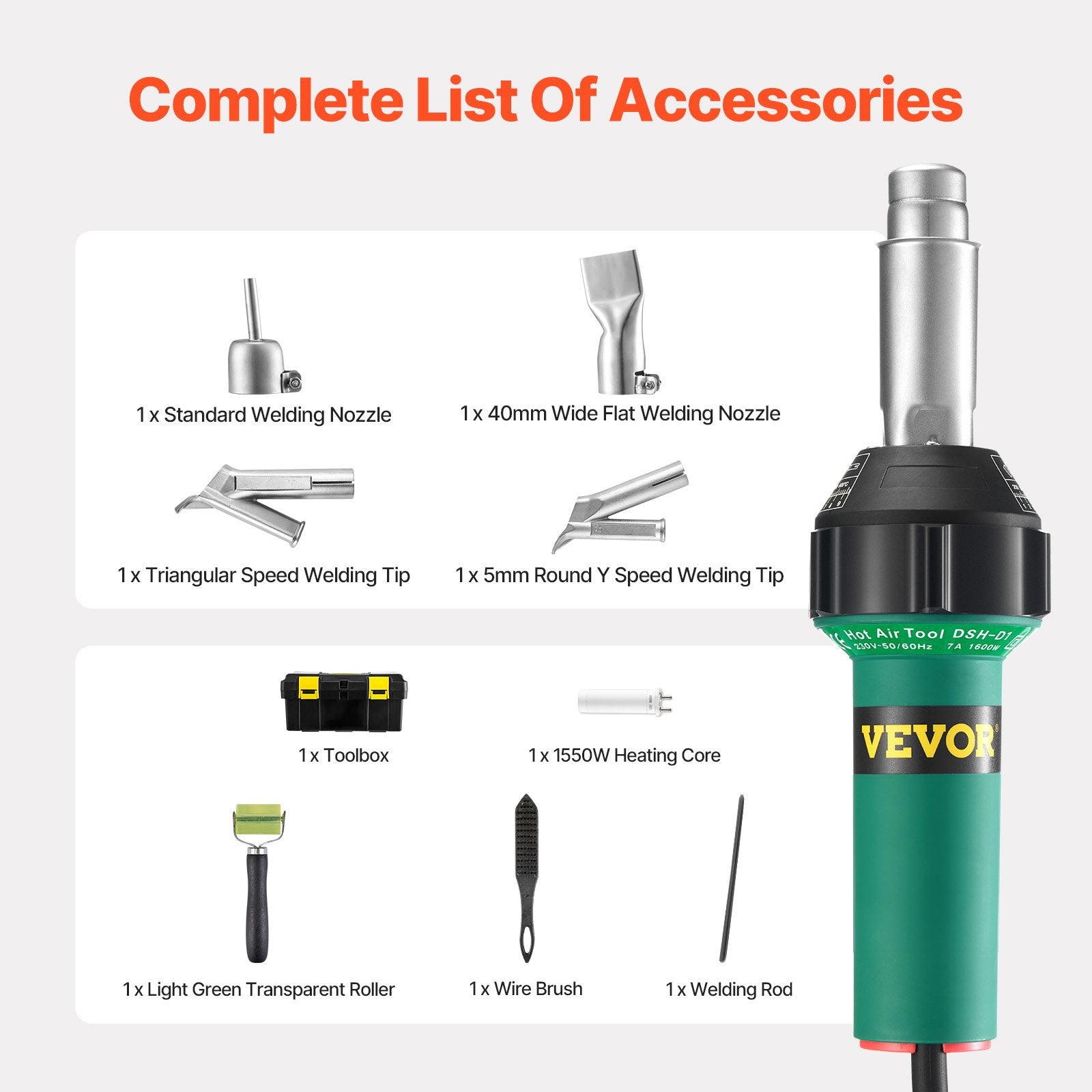 Gardening Tools: VEVOR Hot Air Plastic Welder 1600W PVC TPO Vinyl Heat Gun Torch & 9 Accessories