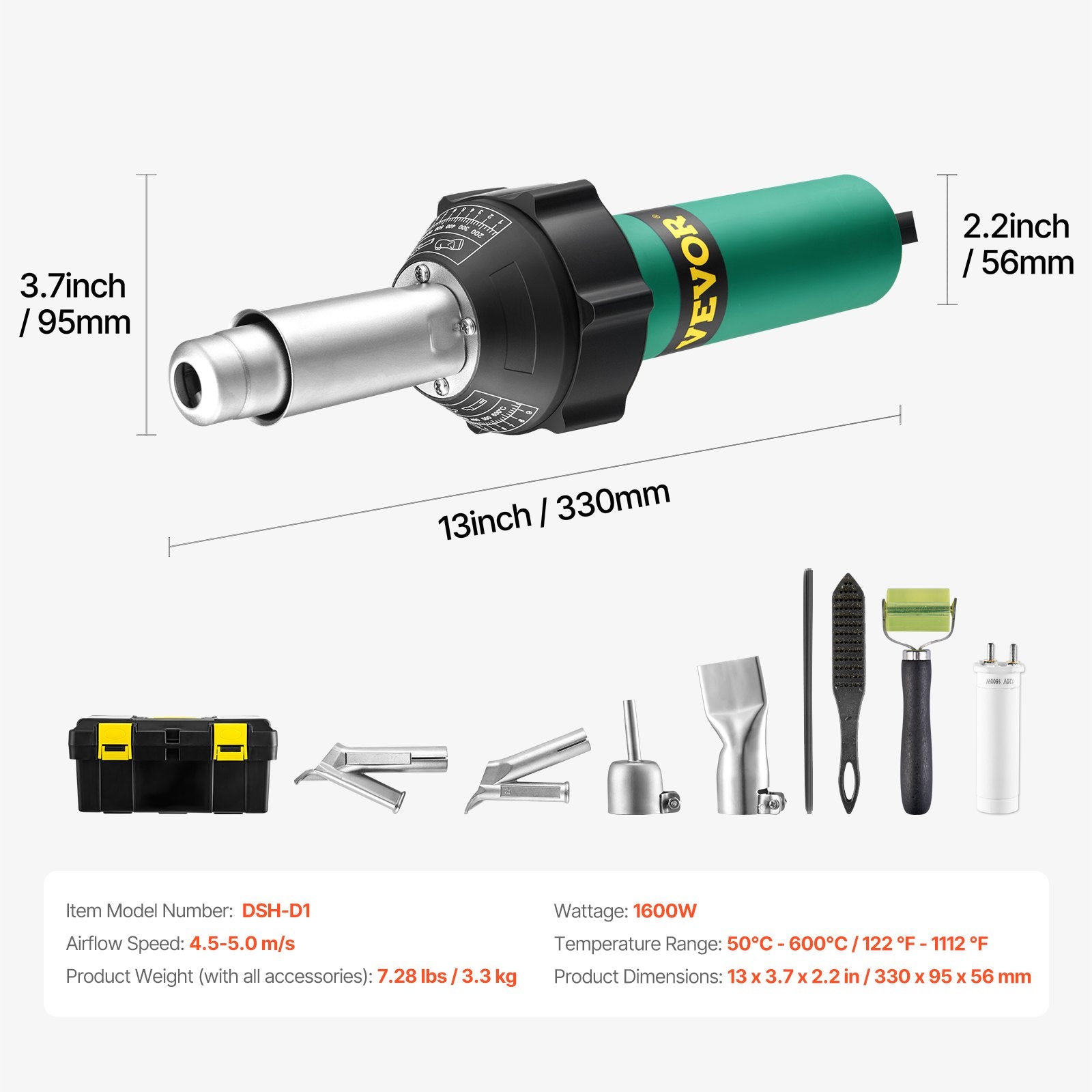 Gardening Tools: VEVOR Hot Air Plastic Welder 1600W PVC TPO Vinyl Heat Gun Torch & 9 Accessories