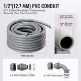 Air Compressors Accessories: VEVOR 12.7 mm Flexible Electrical Conduit, 30.5 m, PVC Liquid-Tight Conduit Non-Metallic with 5 Straight and 5 90-Degree Conduit Connector Fittings, for Air Conditioning Motor Controller Pump, IP65