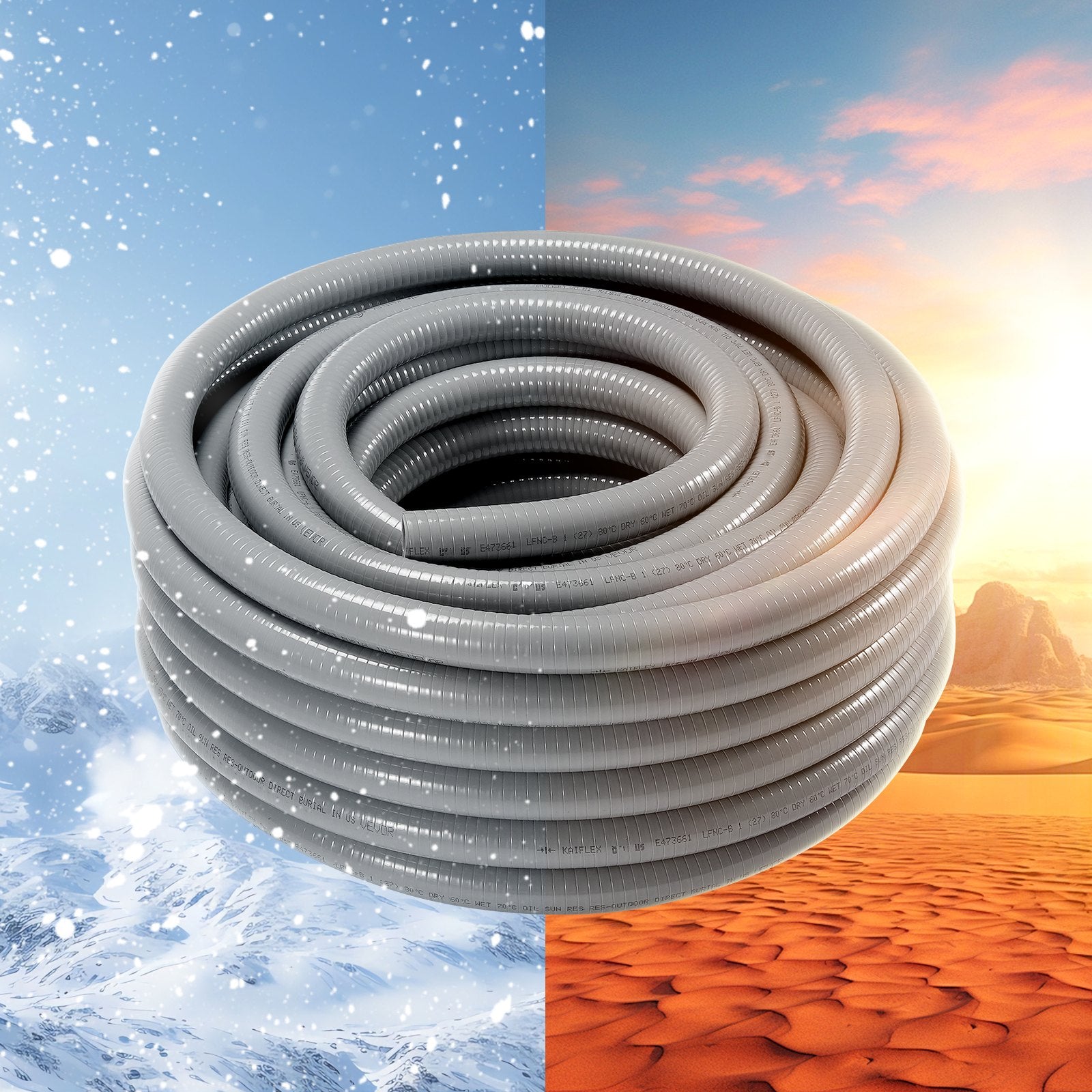 12.7 mm Flexible Electrical Conduit, 30.5 m, PVC Liquid-Tight Conduit Non-Metallic with 5 Straight and 5 90-Degree Conduit Connector Fittings, for Air Conditioning Motor Controller Pump, IP65