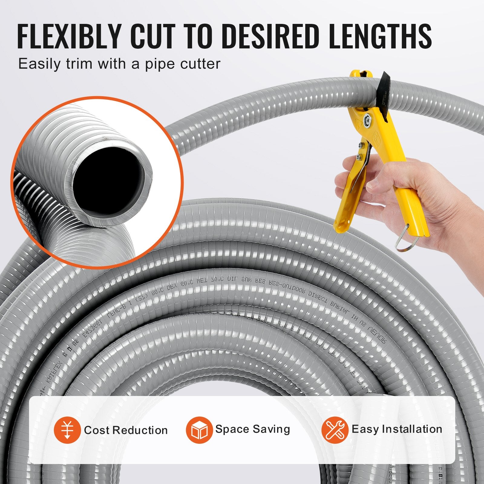 25.4 mm Flexible Electrical Conduit, 30.5 m, PVC Liquid-Tight Conduit Non-Metallic with 5 Straight and 5 90-Degree Conduit Connector Fittings, for Air Conditioning Motor Controller Pump, IP65