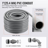 Air Compressors Accessories: VEVOR 25.4 mm Flexible Electrical Conduit, 30.5 m, PVC Liquid-Tight Conduit Non-Metallic with 5 Straight and 5 90-Degree Conduit Connector Fittings, for Air Conditioning Motor Controller Pump, IP65