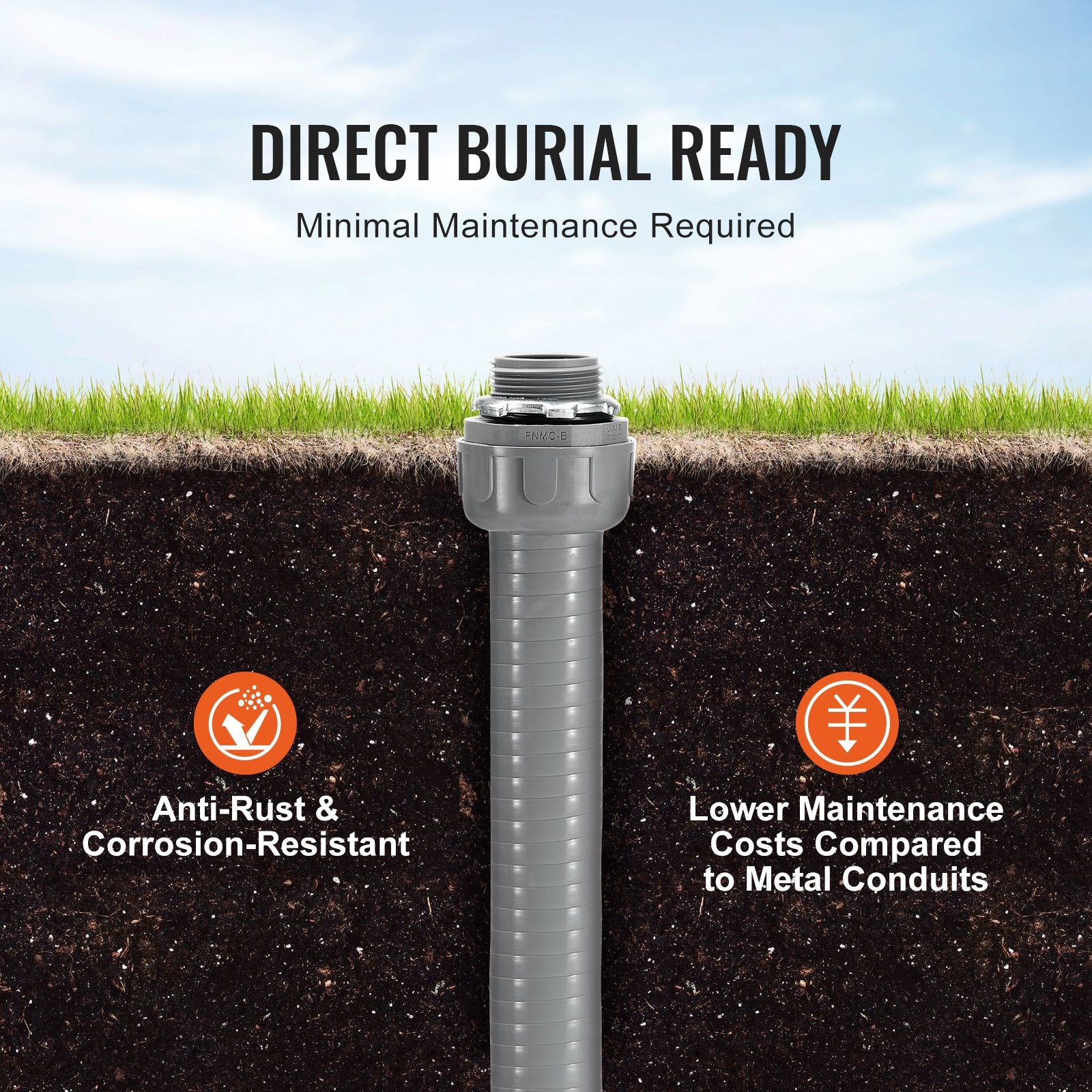 25.4 mm Flexible Electrical Conduit, 30.5 m, PVC Liquid-Tight Conduit Non-Metallic with 5 Straight and 5 90-Degree Conduit Connector Fittings, for Air Conditioning Motor Controller Pump, IP65
