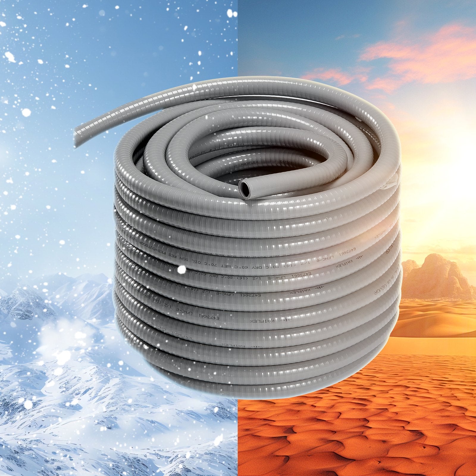 25.4 mm Flexible Electrical Conduit, 30.5 m, PVC Liquid-Tight Conduit Non-Metallic with 5 Straight and 5 90-Degree Conduit Connector Fittings, for Air Conditioning Motor Controller Pump, IP65