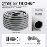 Air Compressors Accessories: VEVOR 19.1 mm Flexible Electrical Conduit, 30.5 m, PVC Liquid-Tight Conduit Non-Metallic with 5 Straight and 5 90-Degree Conduit Connector Fittings, for Air Conditioning Motor Controller Pump, IP65