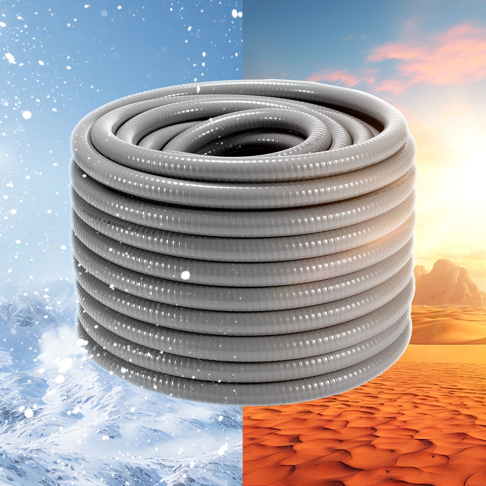 19.1 mm Flexible Electrical Conduit, 30.5 m, PVC Liquid-Tight Conduit Non-Metallic with 5 Straight and 5 90-Degree Conduit Connector Fittings, for Air Conditioning Motor Controller Pump, IP65