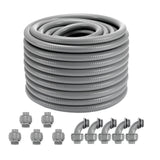Air Compressors Accessories: VEVOR 19.1 mm Flexible Electrical Conduit, 30.5 m, PVC Liquid-Tight Conduit Non-Metallic with 5 Straight and 5 90-Degree Conduit Connector Fittings, for Air Conditioning Motor Controller Pump, IP65