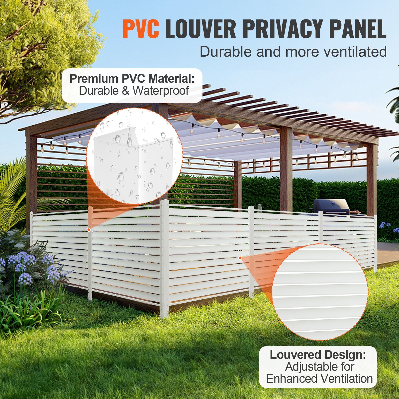 Sheds: VEVOR 48" W x 48" H Vinyl Privacy Fence Panels, Air Conditioner Fence, Outdoor Privacy Screens for Trash Can, Pool Equipment Enclosure, Privacy Screen Kit Louvered Panels (2 Panels)