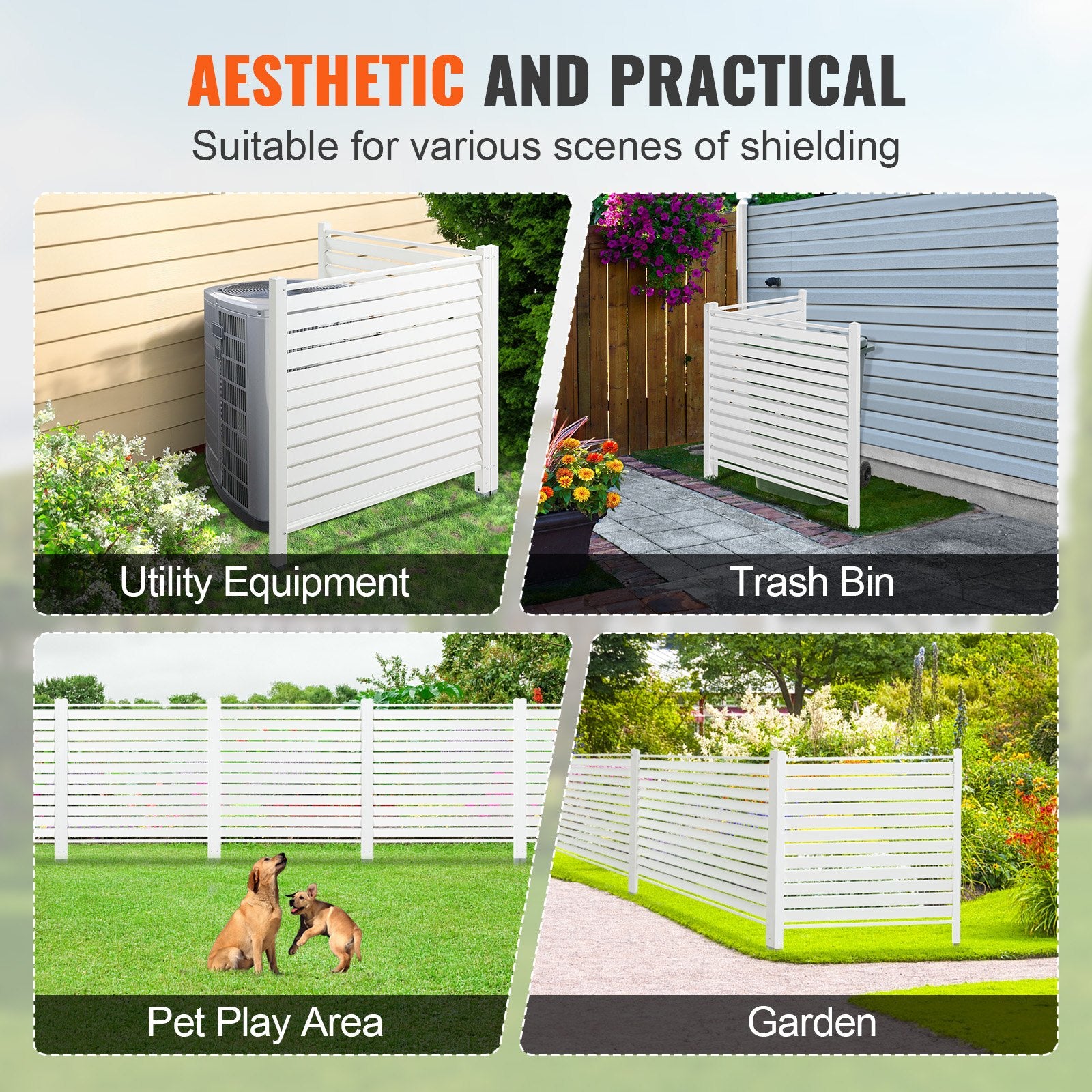 Sheds: VEVOR 48" W x 48" H Vinyl Privacy Fence Panels, Air Conditioner Fence, Outdoor Privacy Screens for Trash Can, Pool Equipment Enclosure, Privacy Screen Kit Louvered Panels (2 Panels)