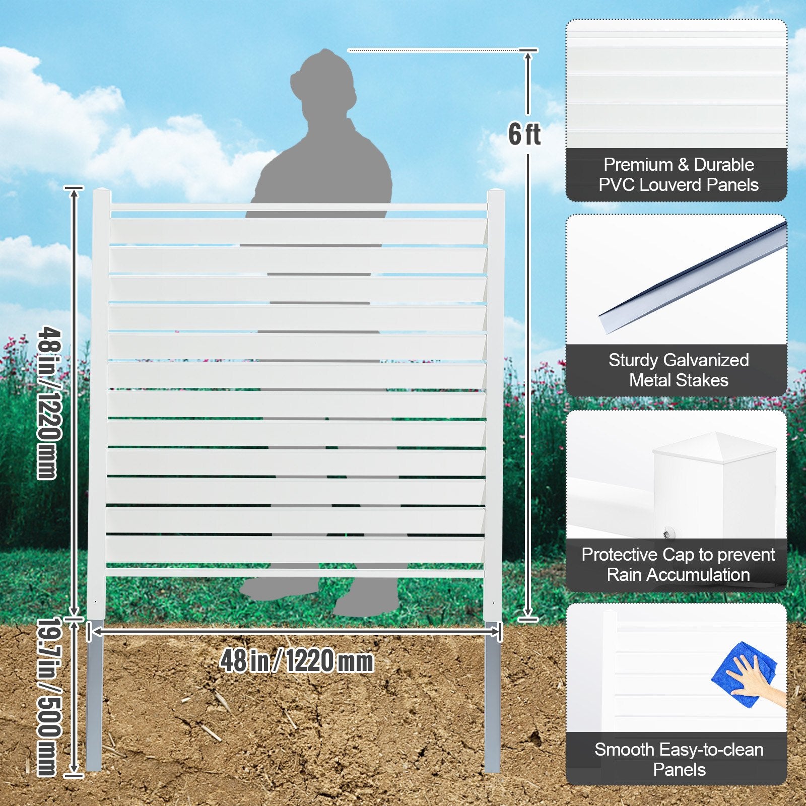 Sheds: VEVOR 48" W x 48" H Vinyl Privacy Fence Panels, Air Conditioner Fence, Outdoor Privacy Screens for Trash Can, Pool Equipment Enclosure, Privacy Screen Kit Louvered Panels (2 Panels)