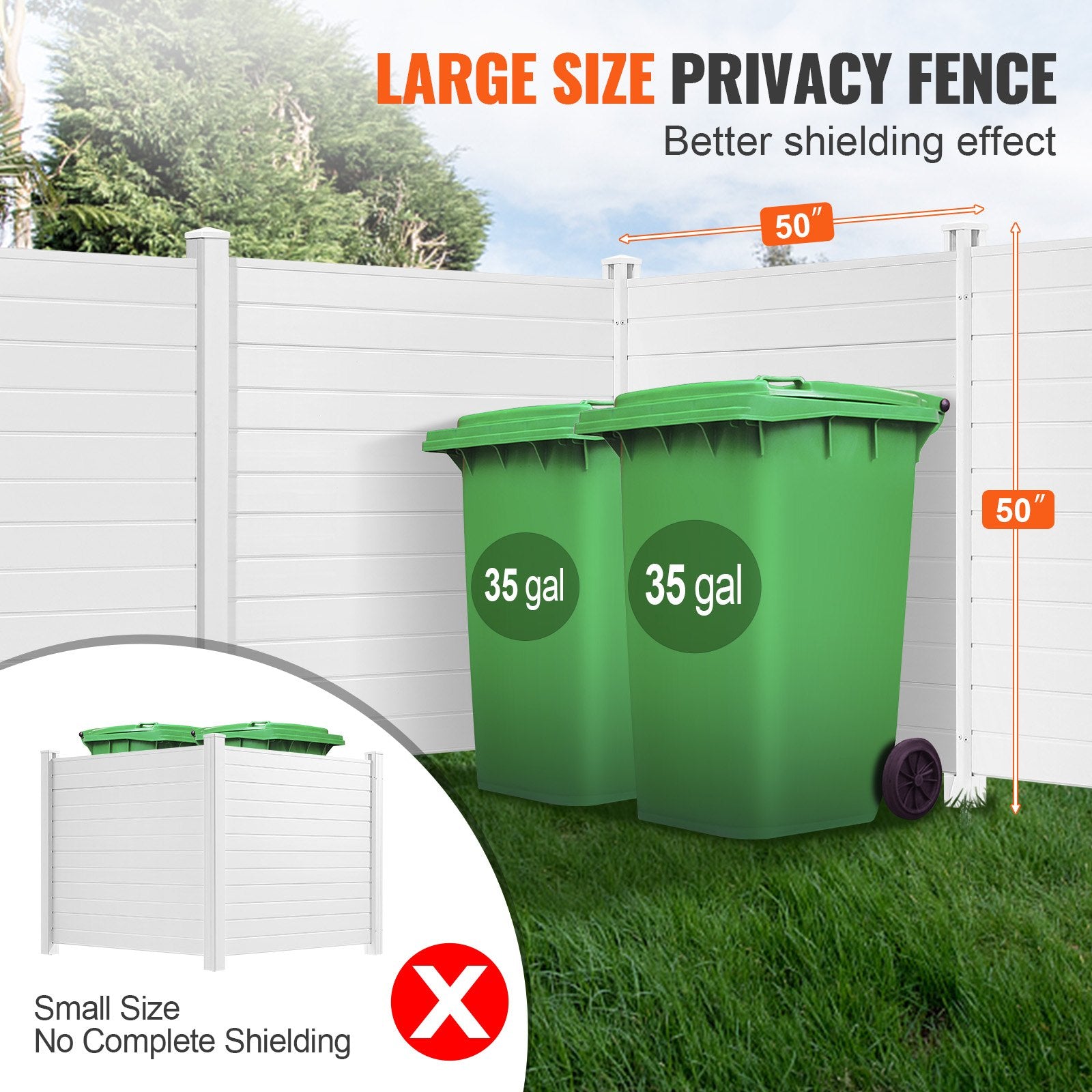 Sheds: VEVOR Outdoor Privacy Screens, 50" W x 50" H Air Conditioner Fence, Pool Equipment Enclosure, Horizontal Vinyl Privacy Fence, Perfect to Enclose Trash Can and A/C Units (4-Panel)