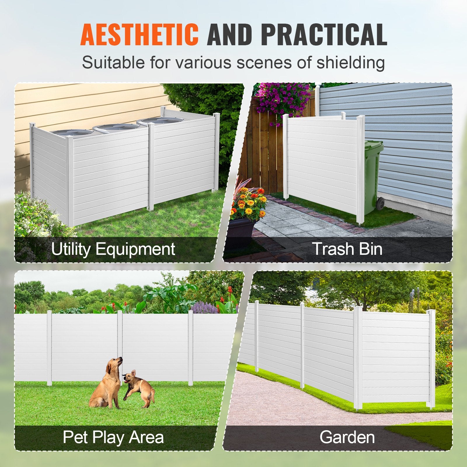 Sheds: VEVOR Outdoor Privacy Screens, 50" W x 50" H Air Conditioner Fence, Pool Equipment Enclosure, Horizontal Vinyl Privacy Fence, Perfect to Enclose Trash Can and A/C Units (4-Panel)