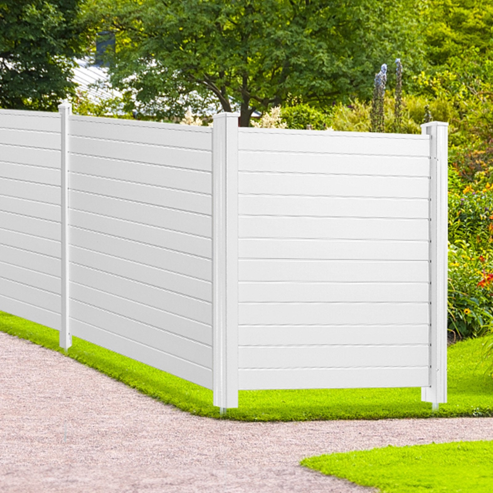 Sheds: VEVOR Outdoor Privacy Screens, 50" W x 50" H Air Conditioner Fence, Pool Equipment Enclosure, Horizontal Vinyl Privacy Fence, Perfect to Enclose Trash Can and A/C Units (4-Panel)