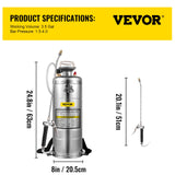 Salt & Pepper Shakers: VEVOR 3.5Gal Stainless Steel Sprayer,l Set with 20" Wand& Handle& 3FT Reinforced Hose, Hand Pump Sprayer with Pressure Gauge&Safety Valve, Adjustable Nozzle Suitable for Gardening& Sanitizing