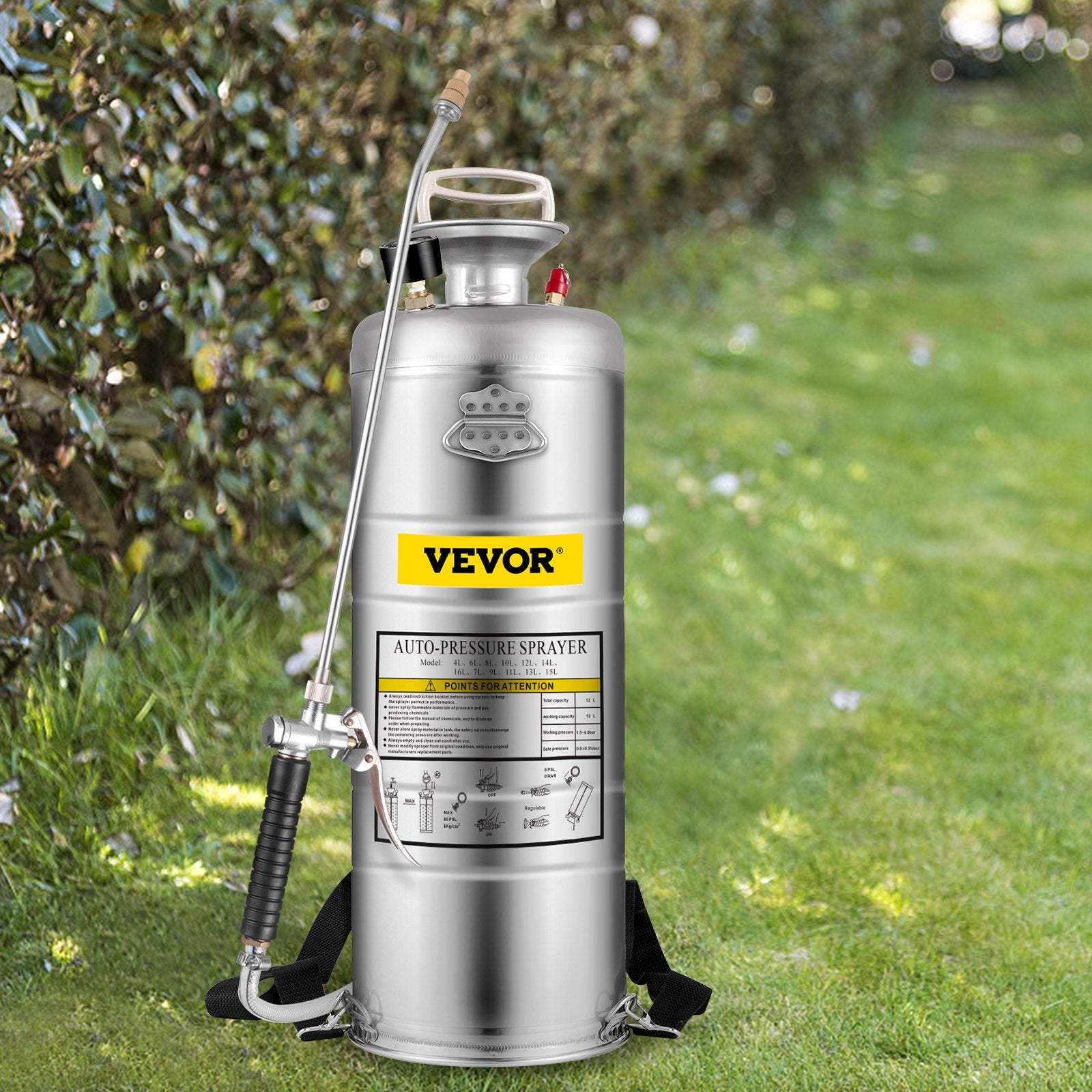 3.5Gal Stainless Steel Sprayer,l Set with 20" Wand& Handle& 3FT Reinforced Hose, Hand Pump Sprayer with Pressure Gauge&Safety Valve, Adjustable Nozzle Suitable for Gardening& Sanitizing