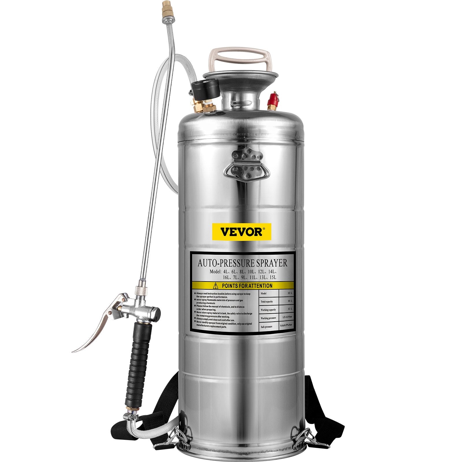 3.5Gal Stainless Steel Sprayer,l Set with 20" Wand& Handle& 3FT Reinforced Hose, Hand Pump Sprayer with Pressure Gauge&Safety Valve, Adjustable Nozzle Suitable for Gardening& Sanitizing