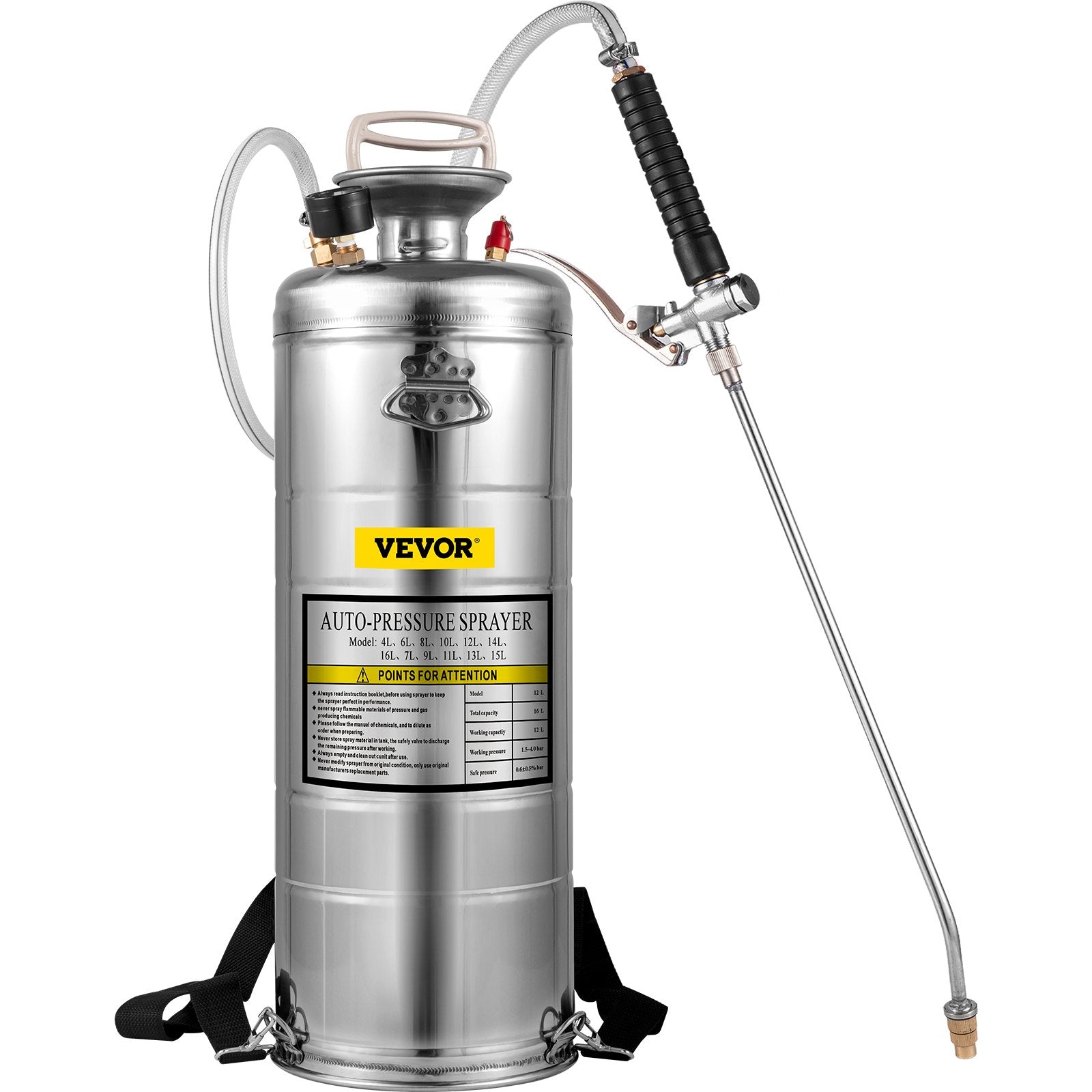 3.5Gal Stainless Steel Sprayer,l Set with 20" Wand& Handle& 3FT Reinforced Hose, Hand Pump Sprayer with Pressure Gauge&Safety Valve, Adjustable Nozzle Suitable for Gardening& Sanitizing