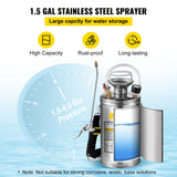 Gardening Tools: VEVOR 1.5Gal Stainless Steel Sprayer, Set with 16" Wand& Handle& 3.3FT Reinforced Hose, Hand Pump Sprayer with Pressure Gauge&Safety Valve, Adjustable Nozzle Suitable for Gardening& Sanitizing