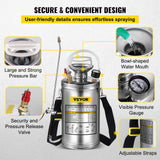 Gardening Tools: VEVOR 1.5Gal Stainless Steel Sprayer, Set with 16" Wand& Handle& 3.3FT Reinforced Hose, Hand Pump Sprayer with Pressure Gauge&Safety Valve, Adjustable Nozzle Suitable for Gardening& Sanitizing