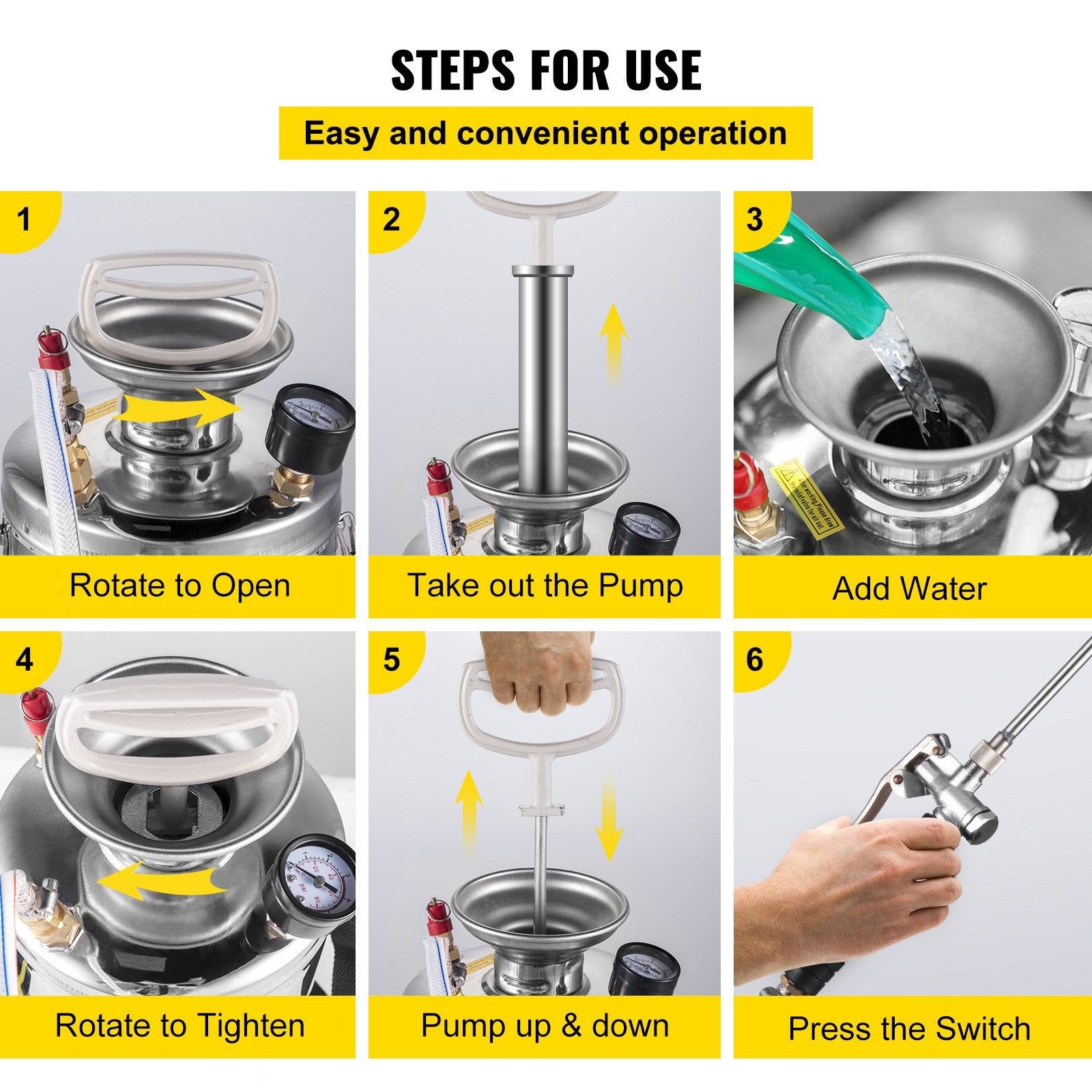 2Gal Stainless Steel Sprayer, Set with 20"" Wand& Handle& 3FT Reinforced Hose, Hand Pump Sprayer with Pressure Gauge&Safety Valve, Adjustable Nozzle Suitable for Gardening and Sanitizing