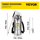 Herbicides: VEVOR 2Gal Stainless Steel Sprayer, Set with 20"" Wand& Handle& 3FT Reinforced Hose, Hand Pump Sprayer with Pressure Gauge&Safety Valve, Adjustable Nozzle Suitable for Gardening and Sanitizing