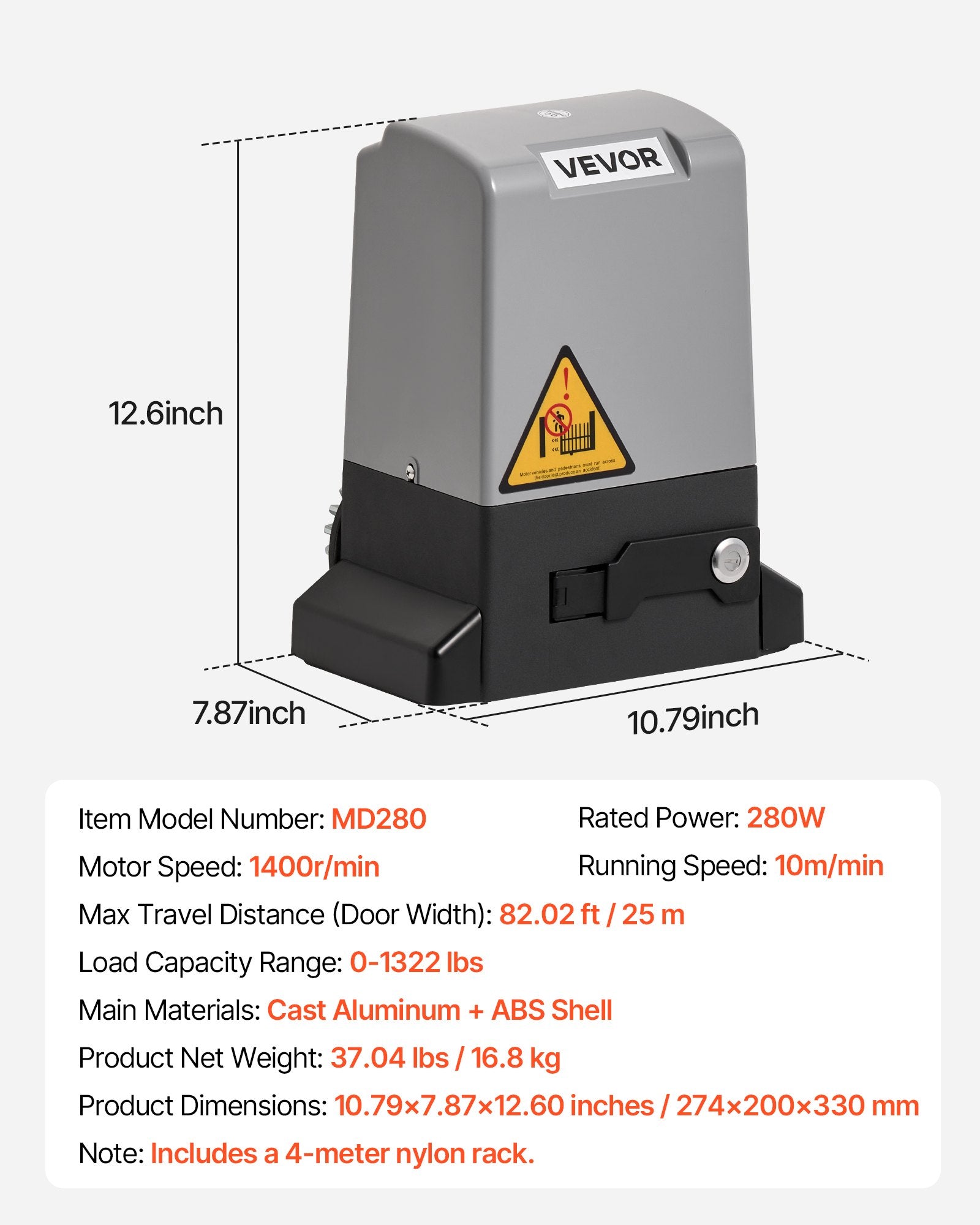 Fence & Gate Accessories: VEVOR 280W Electric Sliding Gate Opener 816kg Chain Drive Infrared Sensor
