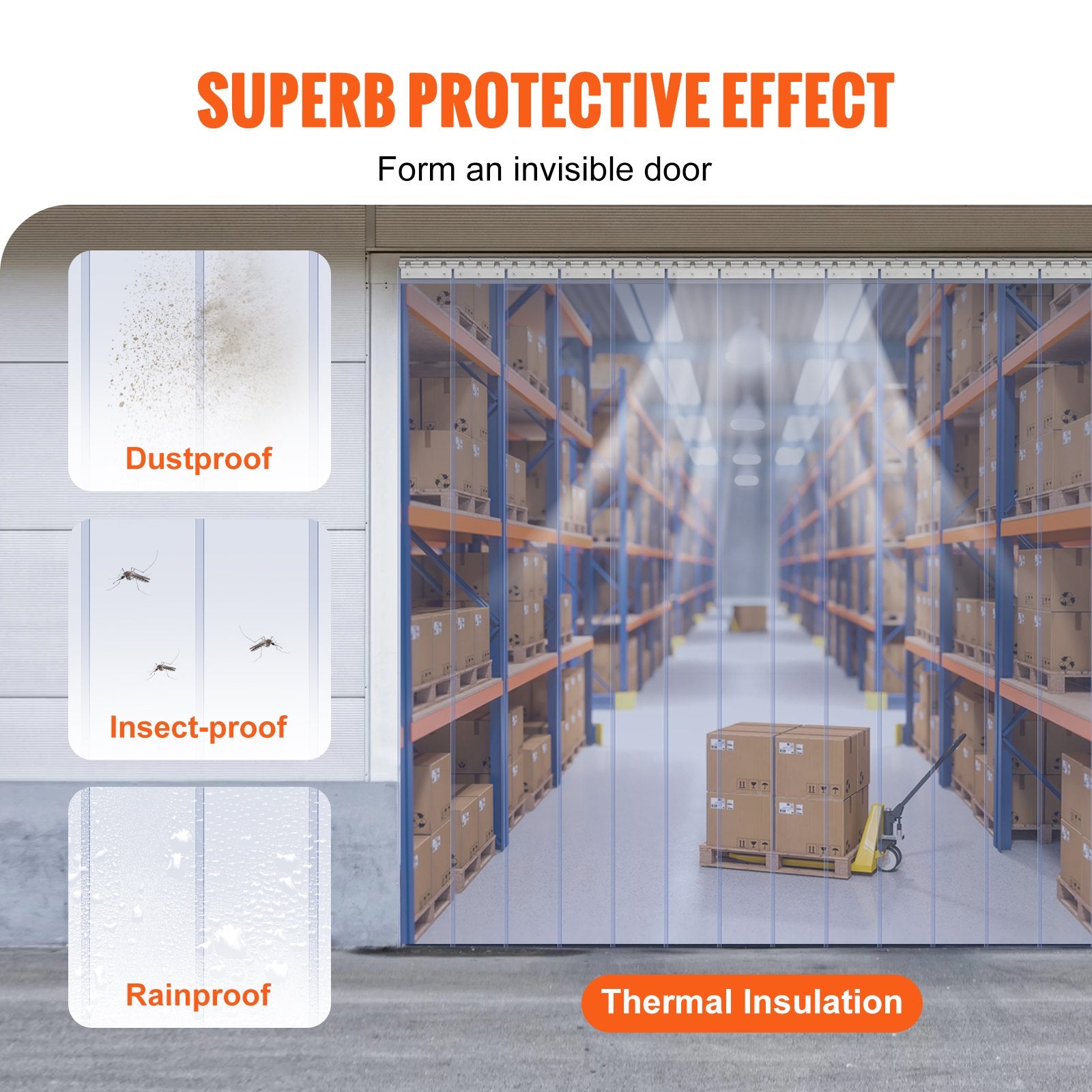 Curtains & Drapes: VEVOR Strip Curtain PVC Door Curtain 244 x 244 cm Cooler Freezer Clear Plastic