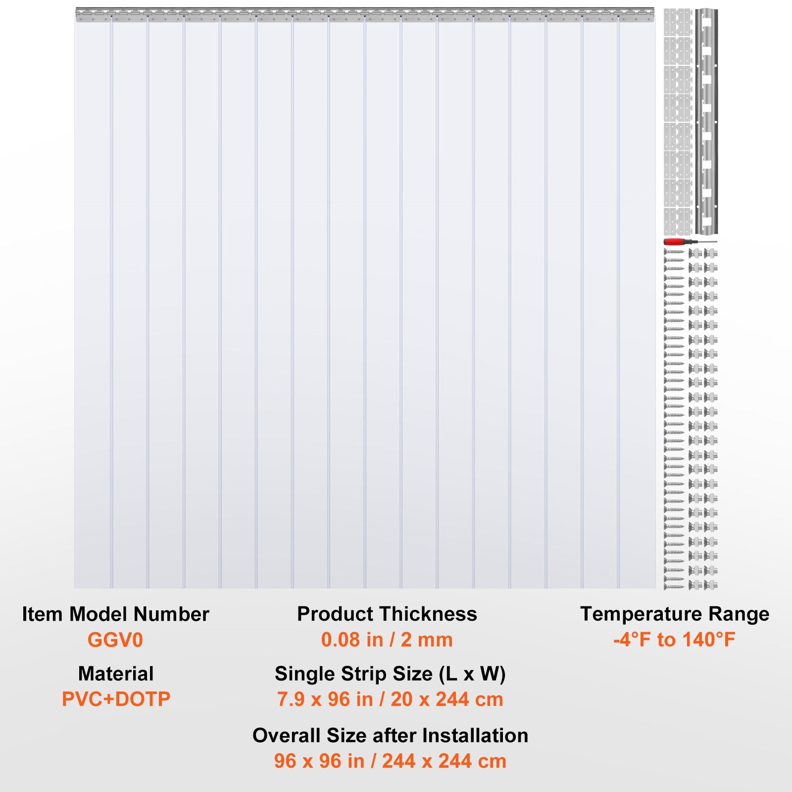 Curtains & Drapes: VEVOR Strip Curtain PVC Door Curtain 244 x 244 cm Cooler Freezer Clear Plastic