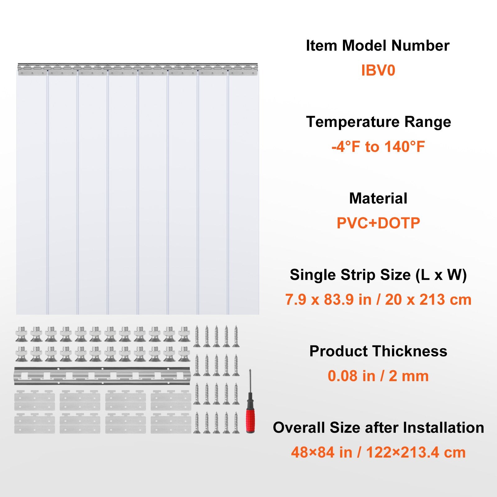 Curtains & Drapes: VEVOR Strip Curtain, 213.4 cm Height x 122 cm Width, 2 mm Thickness, 8PCS Clear PVC Strip Door Curtain, Freezer Curtain, Plastic Door Strips for Walk in Freezers, Cooler, Warehouse, with 50% Overlap