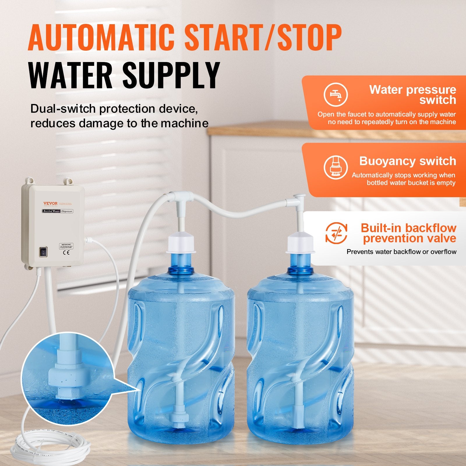 Basketball & Basketball Accessories: VEVOR Bottled Water Dispenser Pump System, 2x5 Gallon Dispensing System, Automatic Electric Water Dispenser, Double-Pipe Water Jug Pump, Compatible Use with Coffee/Tea Machine, Refrigerator, Ice Maker
