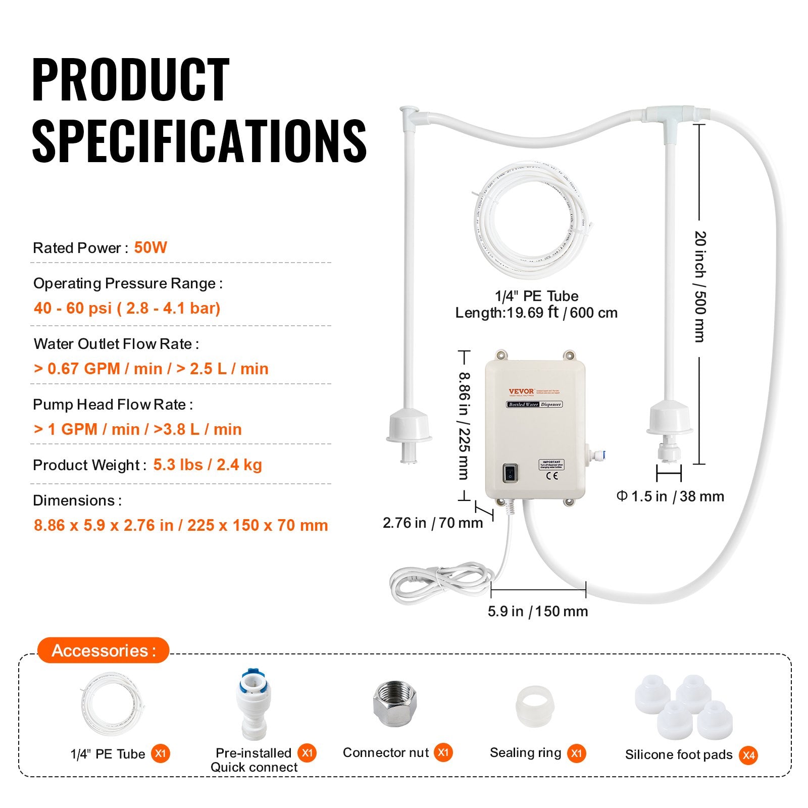 Basketball & Basketball Accessories: VEVOR Bottled Water Dispenser Pump System, 2x5 Gallon Dispensing System, Automatic Electric Water Dispenser, Double-Pipe Water Jug Pump, Compatible Use with Coffee/Tea Machine, Refrigerator, Ice Maker