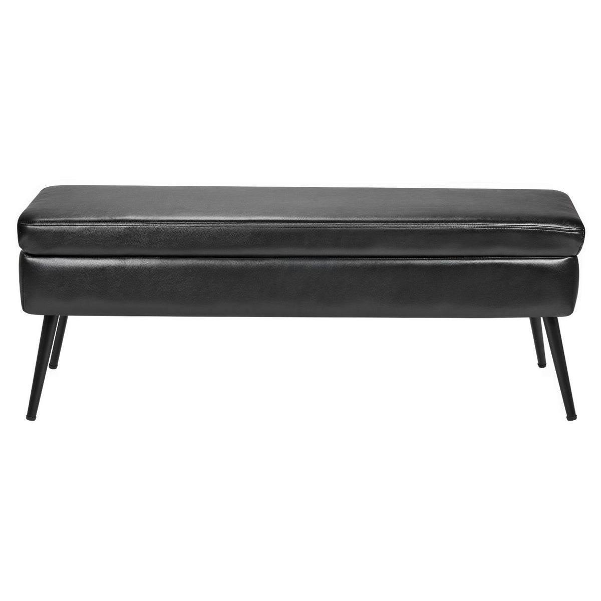 Leather Storage Ottoman Bench, PU Leather Bench with Storage and Metal Legs, Modern Shoe Benches Seat for Entryway, Upholstered End of Bed Benches for Living Room, Dining Room, Hallway, Black