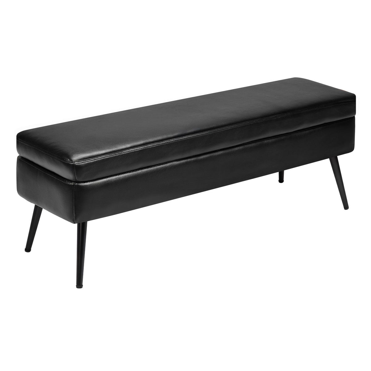 Leather Storage Ottoman Bench, PU Leather Bench with Storage and Metal Legs, Modern Shoe Benches Seat for Entryway, Upholstered End of Bed Benches for Living Room, Dining Room, Hallway, Black