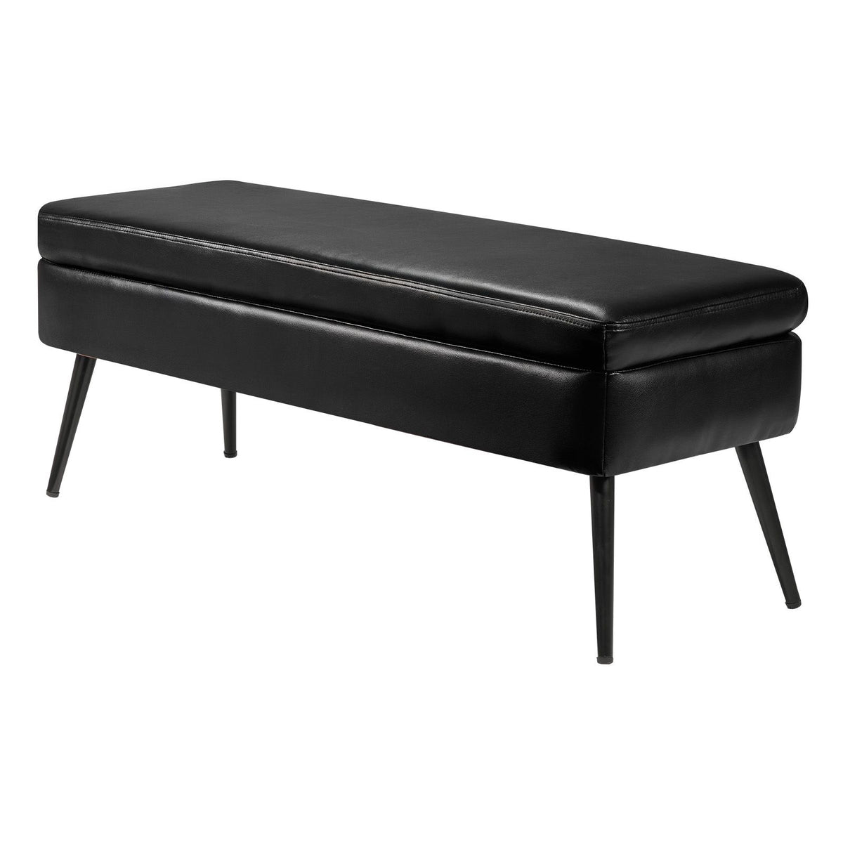 Leather Storage Ottoman Bench, PU Leather Bench with Storage and Metal Legs, Modern Shoe Benches Seat for Entryway, Upholstered End of Bed Benches for Living Room, Dining Room, Hallway, Black
