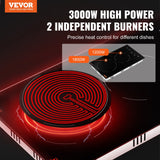 Food Warmers & Chafing Dishes: VEVOR Electric Cooktop, 12 inch 2 Burners Built-in Electric Stove Top, 3000W Ceramic Radiant Cooktop with Glass Panel, Touch Control, Timer, Child Lock, 9 Heat Level, Residual Heat Indicator, 220-240V
